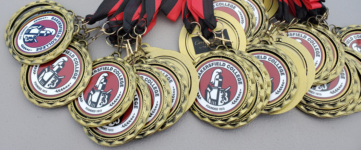 Honor medals with foundation logo of knight.